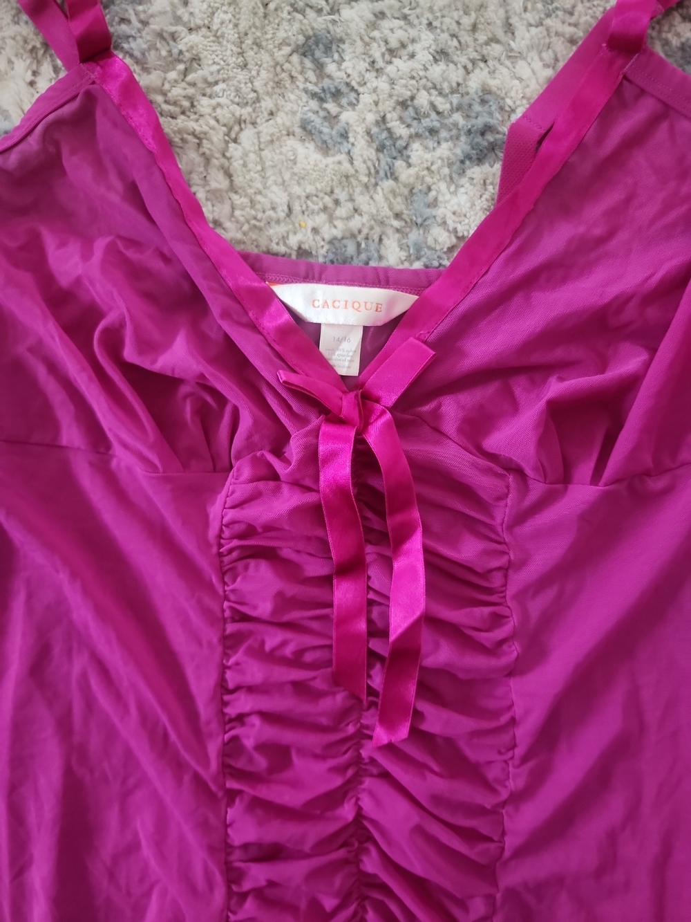 Cacique Magenta Ruched Front Ruffle Chemise - Picture 4 of 7